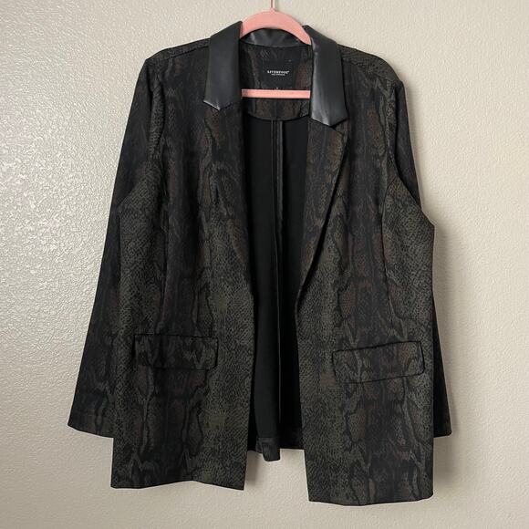 Liverpool Blazer Womens Large Black Green Reptile Snake Print Preppy Retro Goth - Picture 3 of 11